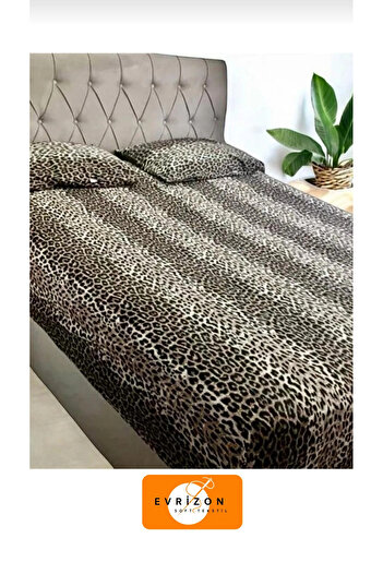 EVRİZON Leopard Patterned Cotton Ranforce Fitted Sheet Set