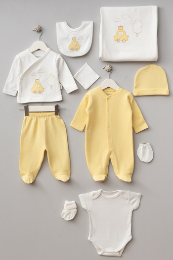 Bebitof Cute Car Patterned 10 Piece Boxed Newborn Hospital Outfit Set