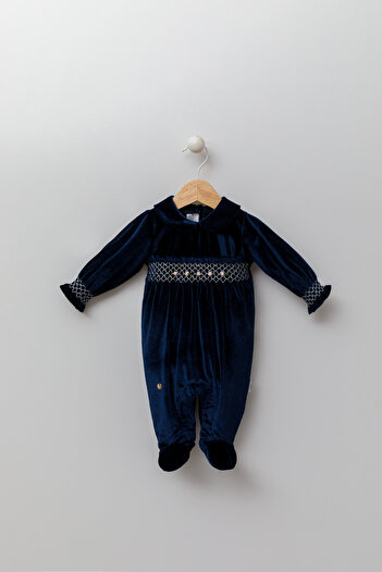 Babydola Floral Embroidered Velvet Booties Baby Girl Eid Jumpsuit 0-12 Months