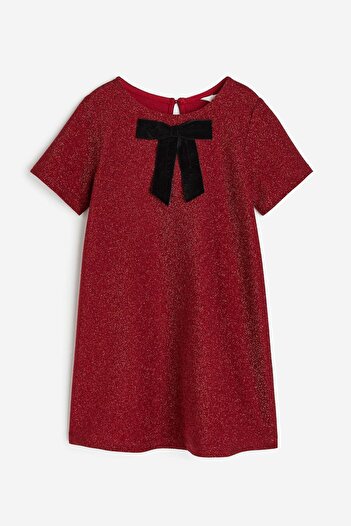 Magu Girl's Shiny Glittery Bow Detailed Dress - Special Occasion and Event Elegance