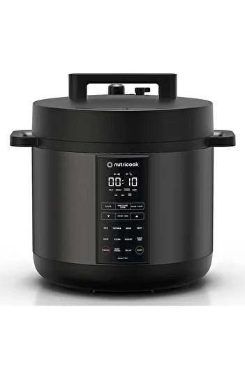 Nutricook Electric Pressure Cooker 8L, Rice Cooker, Steamer with Extra Sealing Ring & Float Valve, 1200W Black
