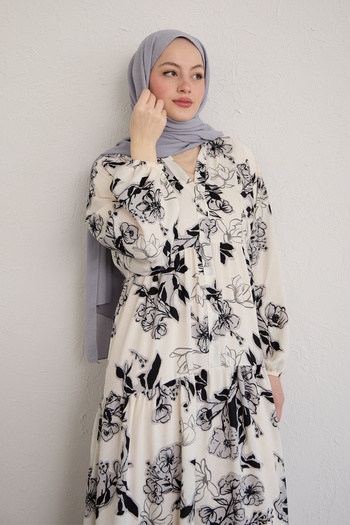 InStyle Aresya Flower Patterned White Dress