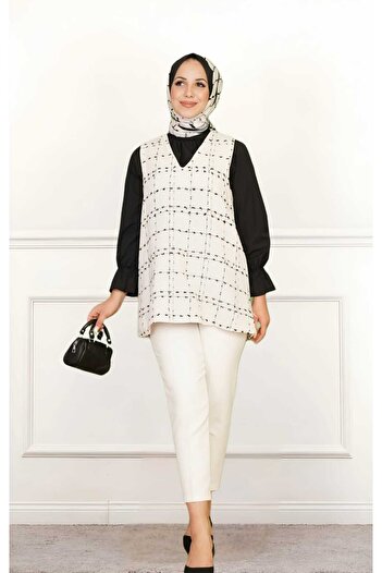CNG MODA V-Neck Tweed Sweater