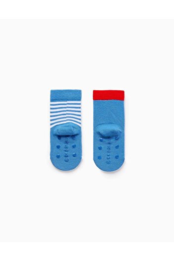 Ziddy Pack of 2 Pairs of Non-Slip Socks for Baby Boys 'Superman', Blue