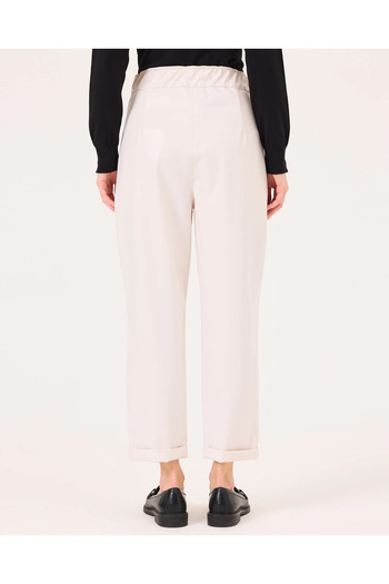 SEÇİL Elastic Waist Carrot Cut Faux Leather Pants