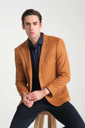 Frappoli Bernando Men's Orange Suede Summer-Winter 4 Seasons Slim Fit Sports Blazer Jacket