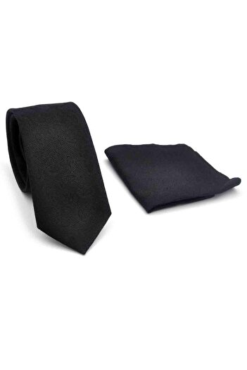 Gaffy Black Paisley Pattern Woven Fabric Slim Fit Tie with Handkerchief // Sdk- 250201