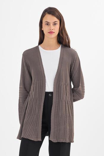 Uludağ Triko Women's Mink Embroidered Ribbed Buttonless Mother Knitwear Cardigan