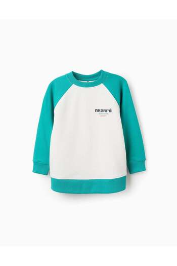 Ziddy Raglan Sleeve Sweatshirt for Boys 'Nazaré', White/Green
