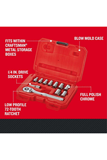 CraftSman 11-Piece Alloy Steel Rust-Resistant 6-Point Socket and Ratchet Set 1 and 4inch