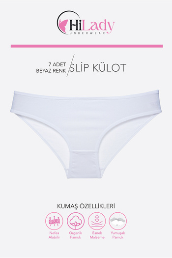 Hilady Chiloți pentru femei, pachet de 7 chiloți albi din bumbac moale, slip pentru femei Bikini Fit
