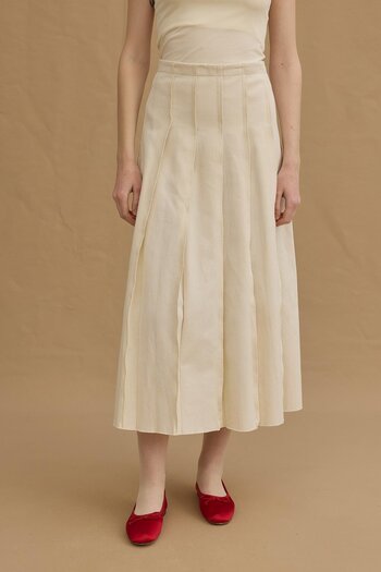 Fahhar Detailed Skirt - Ecru Motif Long Fiber Kuşas
