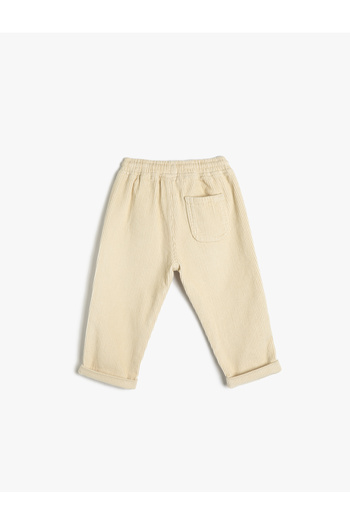 Koton Cotton Ribbed Trousers with Tie Waist