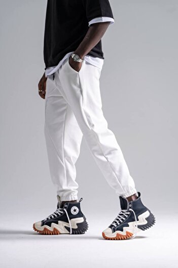Superbluemexico Men's Half Baggy Cut Rubber Leg Jogger Sweatpants Trousers