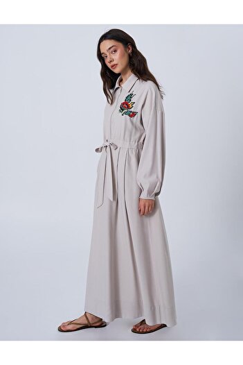 Kayra Embroidered Rayon Dress Stone Stone
