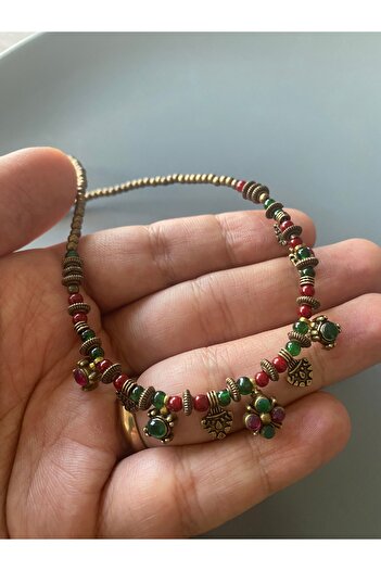 dela otantik El yapımı Otantik Boncuklu Kadın Kolye - Vintage Osmanli Taşlı Takı - Boho Necklace Jewelry