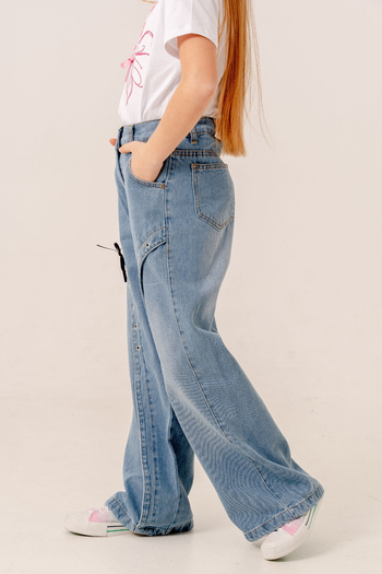 GİYİCEM TEKSTİL Girl's Front Eyelet Jeans Trousers 2182