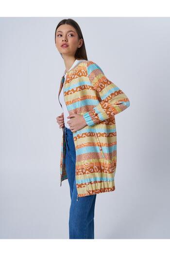 Kayra Orange Abstract Patterned Jacket