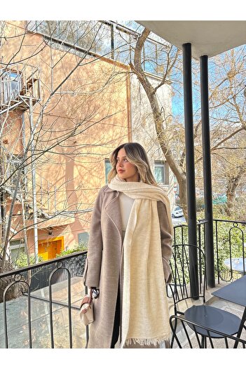 B2K FASHION Women's Cream Tassel Scarf Shawl