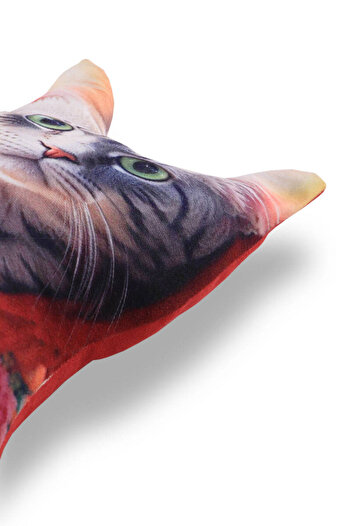 Bursa İpek Red Cat Pattern Decorative Pillow