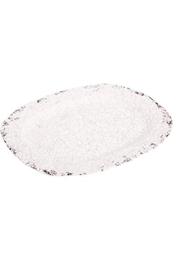 AKDC M/Mine Oval Plate L(25cm) xW(30cm) xH(3cm) White, Gold, And Specks Of Brown.