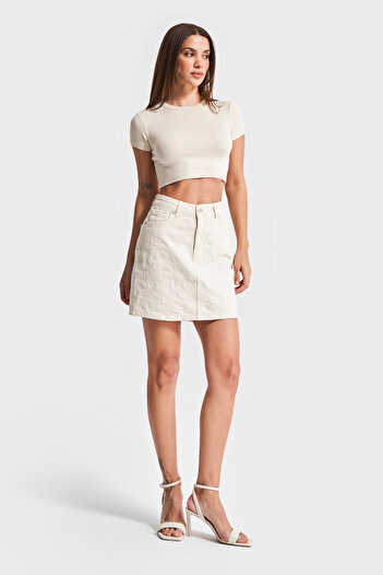 its basic Women's Raw Color Jacquard Fabric 41cm 100% Cotton Denim Skirt Design