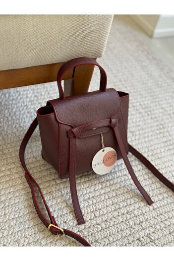 BAGLOVİS Bordo Women's Shoulder Bag with Bow Detail Magnetic Closure