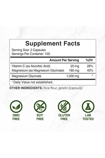DEAL SUPPLEMENT Magnesium Glycinate 500mg, 1000mg with Vitamin C, 240 Caps - Chelated for Absorption