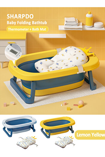 sharpdo Children's Folding Bathtub with Cushion and Thermometer