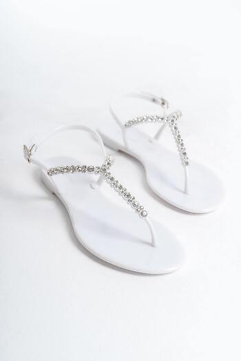 Mubiano Sandale plate de vară pentru femei Jelly Matte White Stone Detail-MSTB7070-B