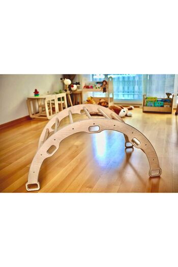 KIDOPPO Pikler Montessori Tırmanma Köprüsü Ve Kemer Yastıgi | Ahşap Kemer ve Yastık | Waldorf Dönence