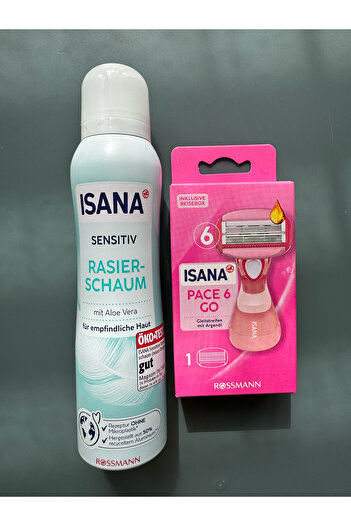 Isana Professional Shaving Foam for Sensitive Skin, 150 ml with Aloe Vera & Pace 6 Women's Mini Razor with 6 Blades