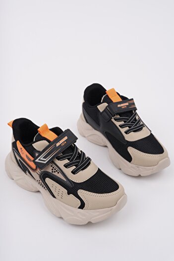 MUGGO Panter Kalın Taban Cırtlı Ve Bağcıklı Unisex Çocuk Sneaker Spor Ayakkabı