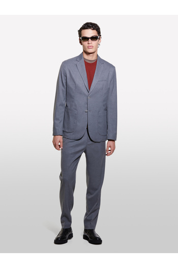 Sisley Men's Gray Viscose Blended Pocket Two Button Pointed Collar Jacket