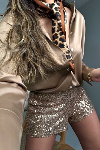Sohotique By P Light Brown Zr Sequin Shorts
