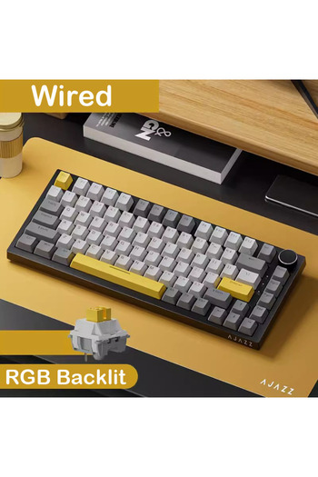 Ajazz لوحة مفاتيح AK820/AK820Pro الميكانيكية من AJAZZ باللون الرمادي وشاشة TFT ومقبض متعدد الوظائف ولوحة مفاتيح للألعاب