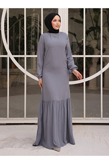 SAHRA BUTİK Γκρι φόρεμα με ρολό E - Sahra Boutique
