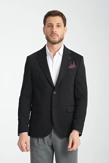 Frappoli Baselnaa Men's Black Battal Large Size Slim-Fit Lined Button Basic Blazer Jacket