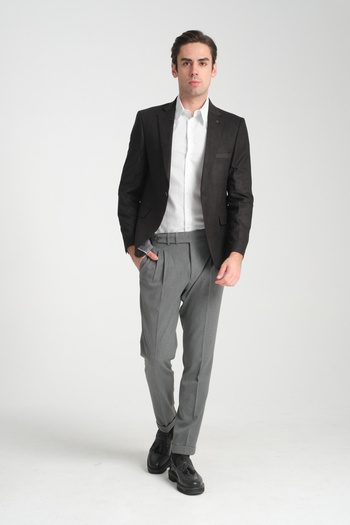 Frappoli Adelfo Men's Black Diagonal Suede Slim Fit Mono Collar Sports Blazer Jacket