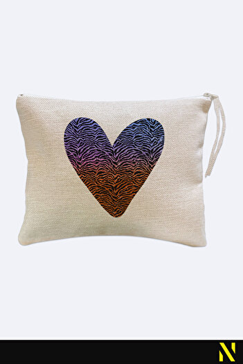 nilizma Heart Zebra Patterned Linen Handbag