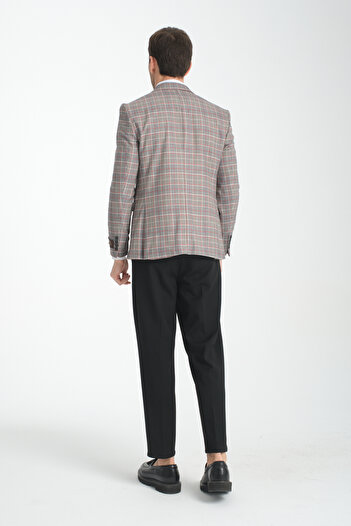 Frappoli Ferrucii Men's Burgundy Plaid Oversize Plus Size Slim Fit Men's Blazer Jacket