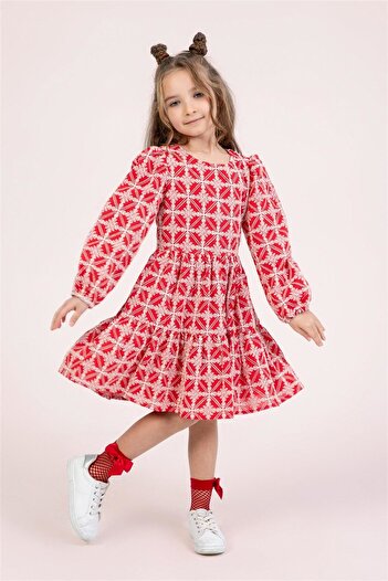 Dmb Girl's Red Woven Dress M0532
