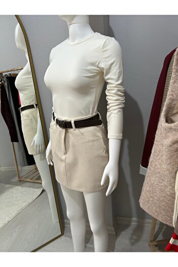 ERVEYM Ecru Gabardine Mini Skirt - Natural Beige