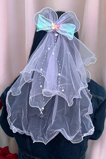 TAKIŞTIR Purple Color Ribbon Figured Veil Detailed Side Buckle