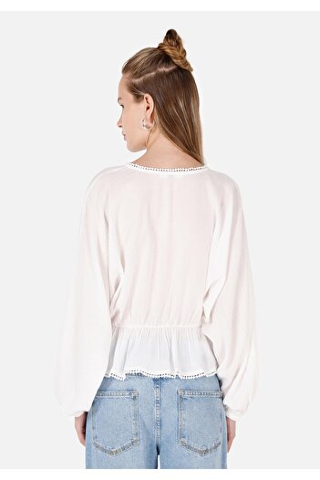 Colin's Regular Fit V-Neck Plain Women's White Long Sleeve Shirt