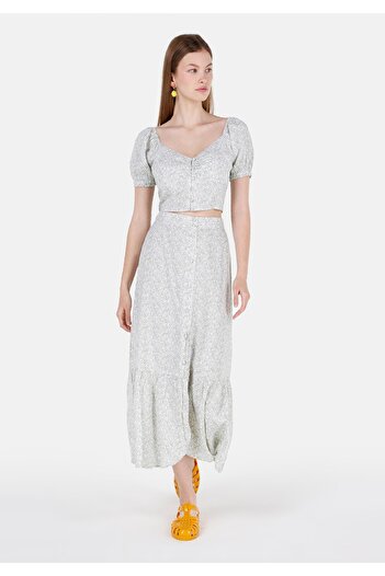 Colin's Midi Skirt Floral Buttoned Women's Green Skirt
