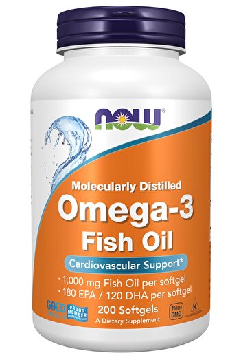 Now Foods Supplements, Omega-3 180 EPA / 120 DHA, Molecularly Distilled, Cardiovascular Support*, 200 Softgels