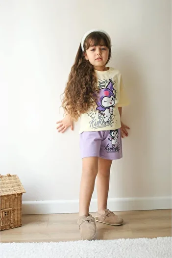 MİNİKO KİDS Girl's Kuromi Modeled Printed Shorts Cotton Suit