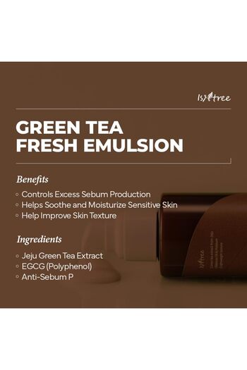Isntree Green Tea Fresh Emulsion 120ml | Jeju Green Tea | Balances Oil & Moisture | Lightweight