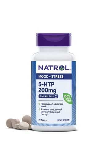 Natrol Mood + Stress 5-HTP 200mg Time Release Tablets, 30 Count, 30 Day Supply